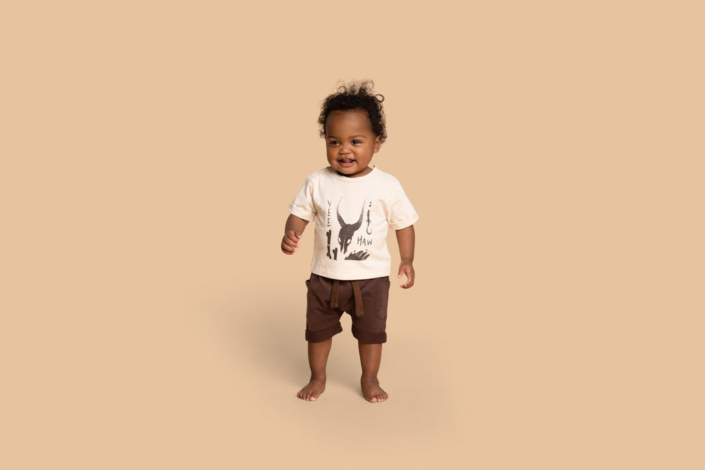 Baby Boxy t-shirt Yee Haw print - Sand | OM750A