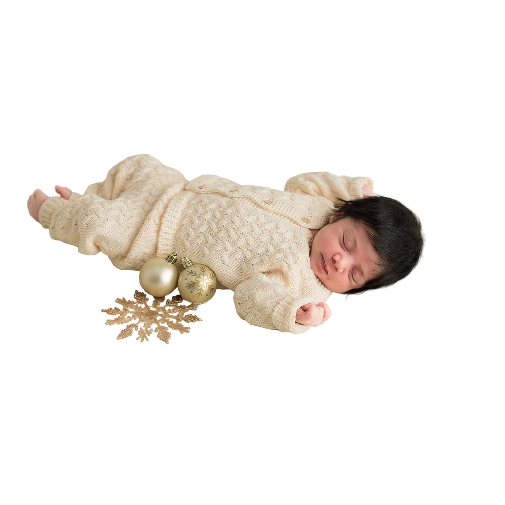Baby Jacket and Pant Cable Knit Set | White