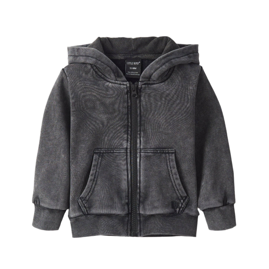 Acid Wash Zip Hoodie | Black