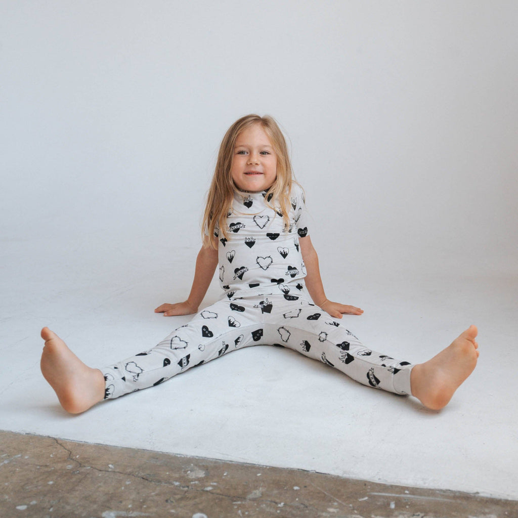 Toddler & Kids Bamboo Two Piece Set | Tattoo Heart Heather Grey