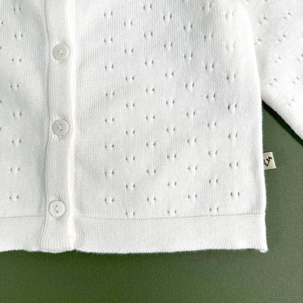 Dove White Pointelle Knit Baby Cardigan