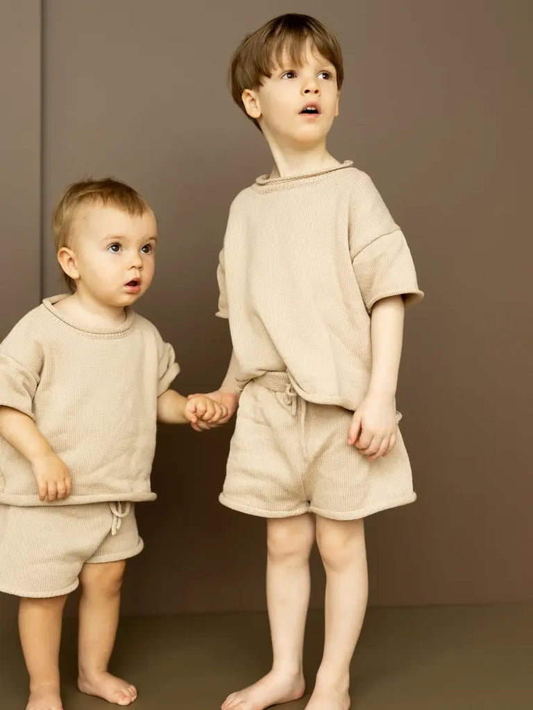 Baby Light Knit T-shirt & Shorts Set | Beige