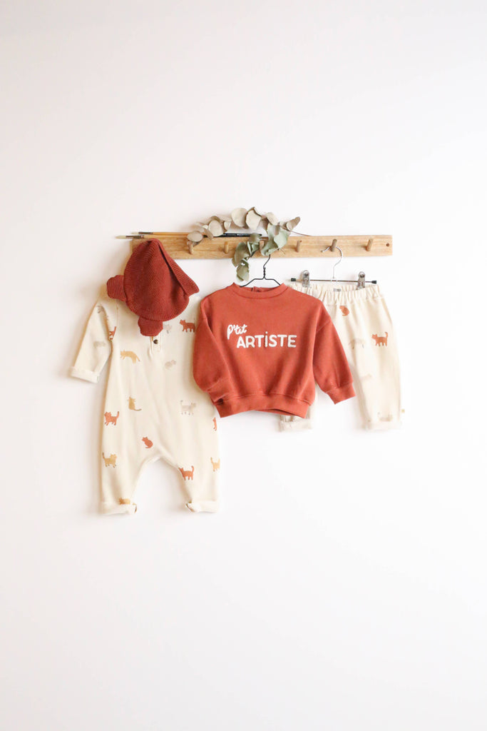 Baby Brushed Fleece Organic Cotton Embroided Sweatshirt | Tomato