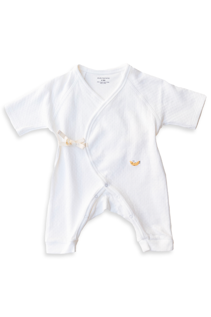 White Pointelle Baby Kimono Onesie