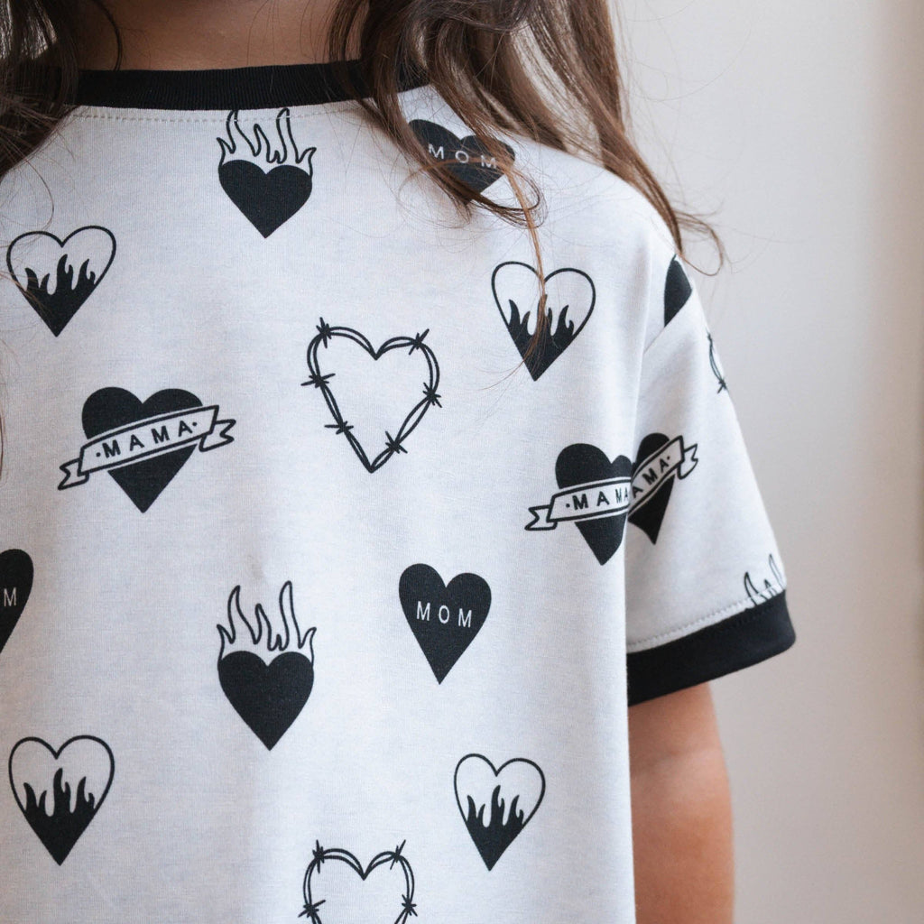 Toddler & Girls T-Shirt Dress | Tattoo Heart Heather Grey