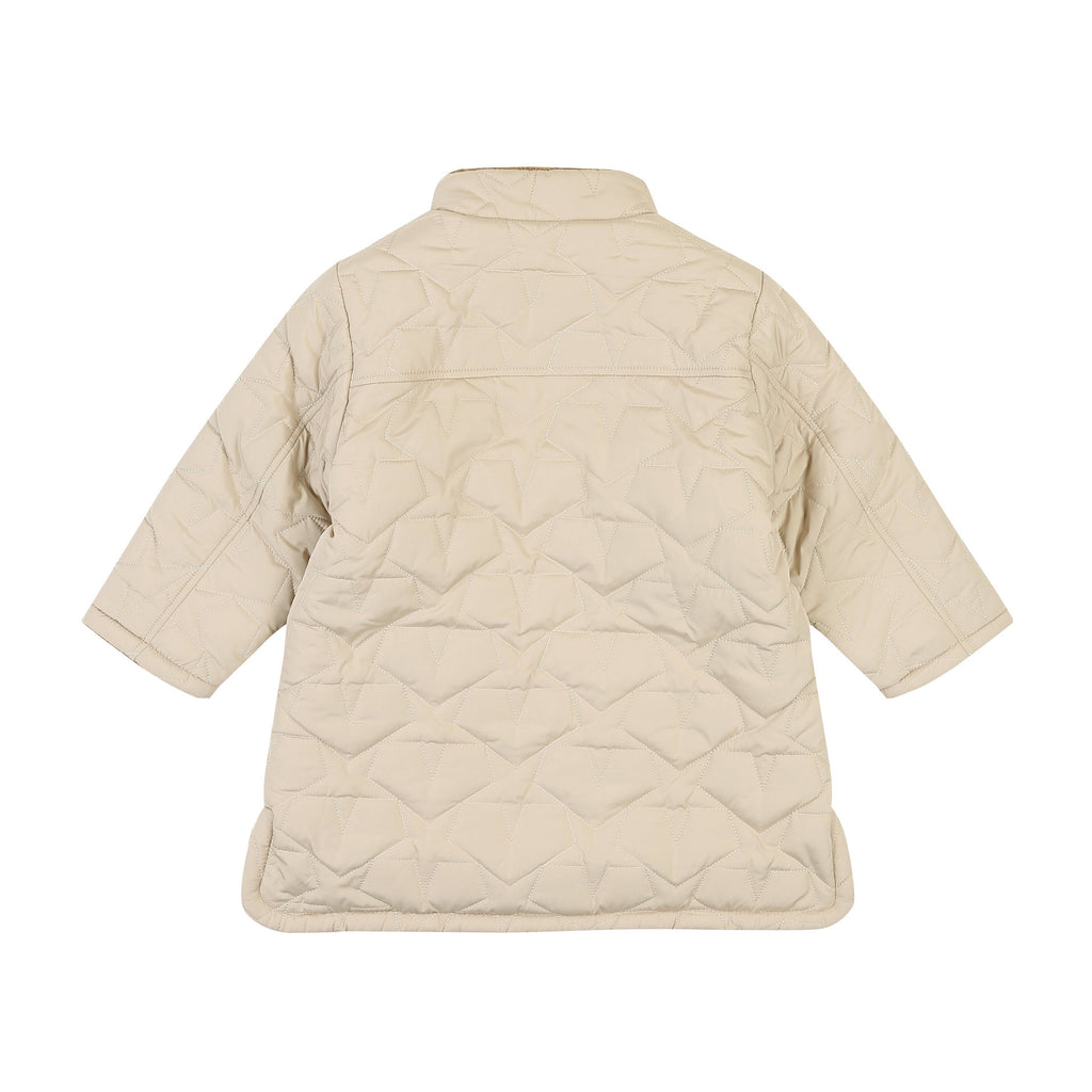 Quilt & Teddy Reversible Long Jacket | Beige/Brown