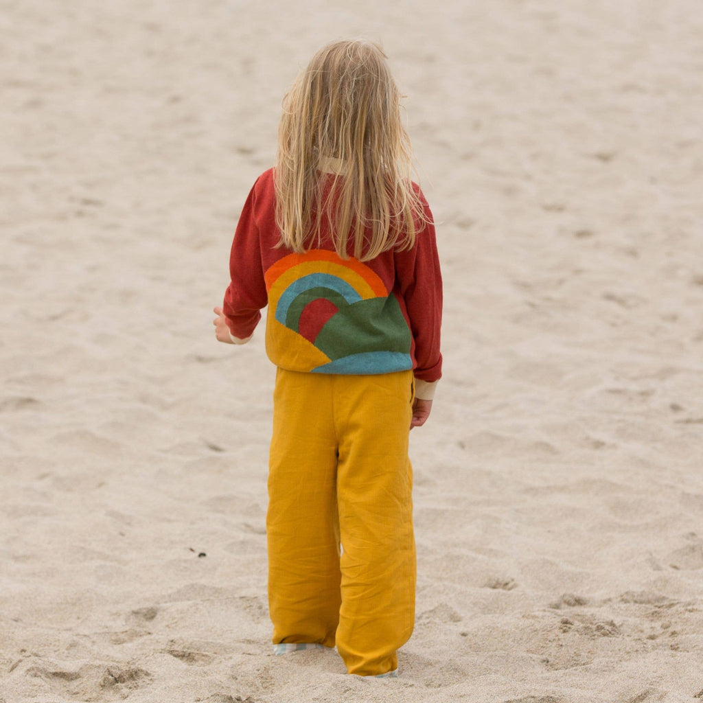 From One To Another Rainbow Design Knitted Cardigan | Burnt Ochre