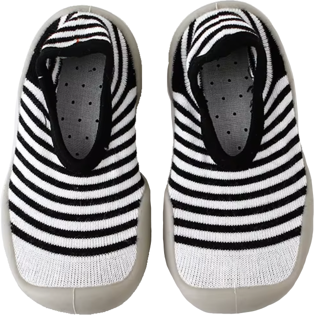 Baby and Toddler Non-Slip Sock Style Slippers | Black & White Stripes