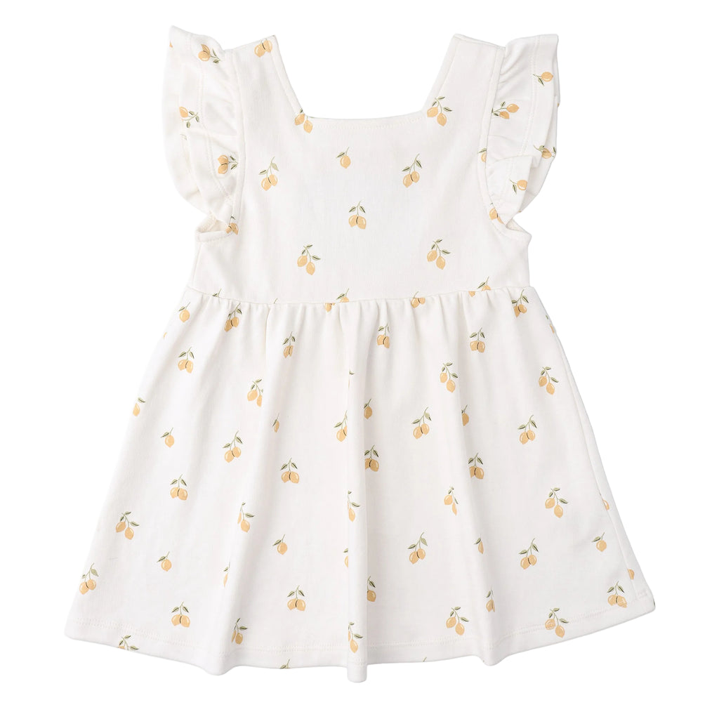 Baby & Girls Lemon Print Cutout Back Dress | White