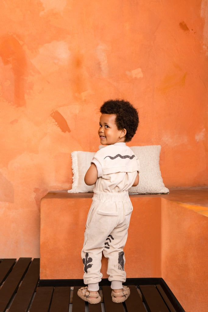 Kids Terry Flightsuit with Print - Sand | OM739