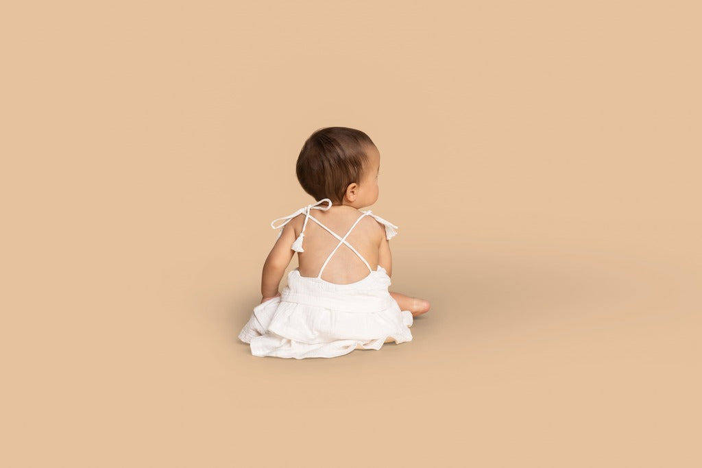 Baby Girl Layered Ruffle Dress with Piping - Off-White