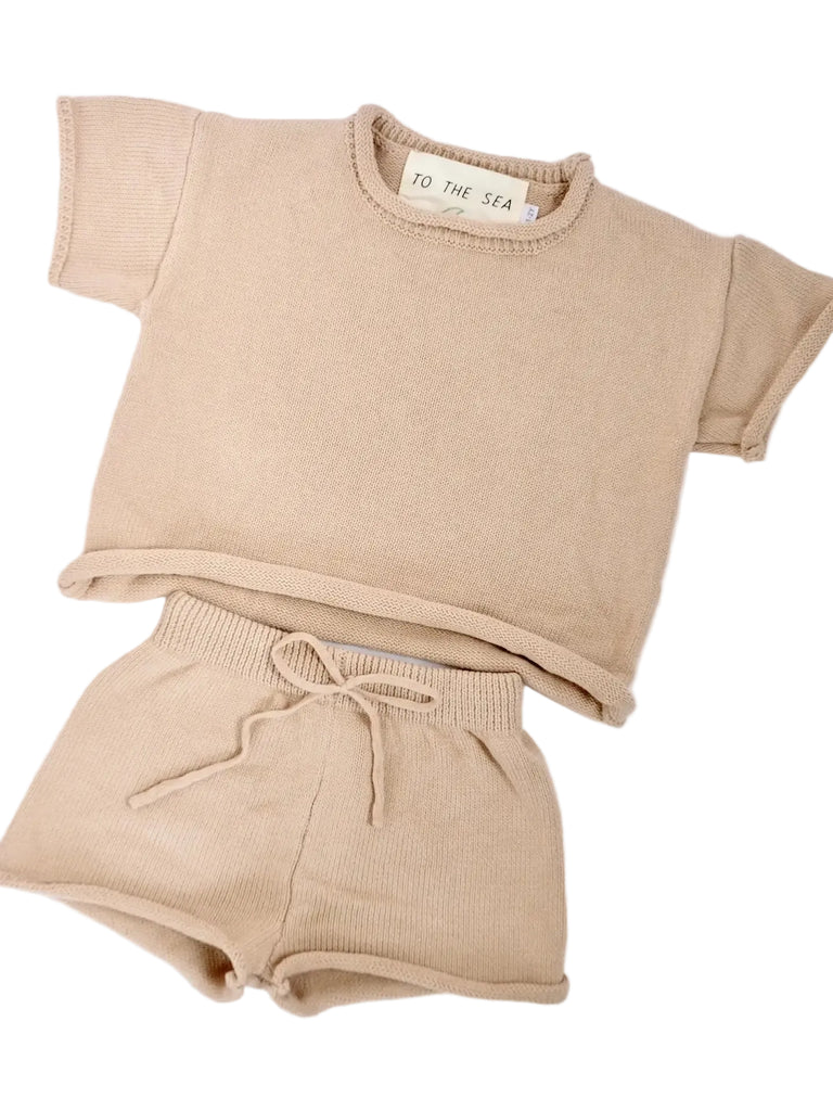 Baby Light Knit T-shirt & Shorts Set | Beige
