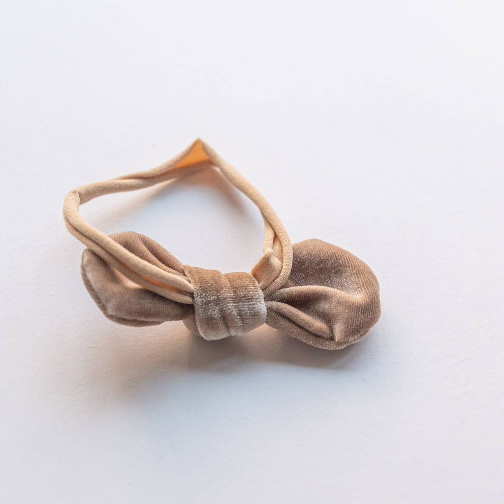 Baby Velvet Bow Elastic Headband | Taupe