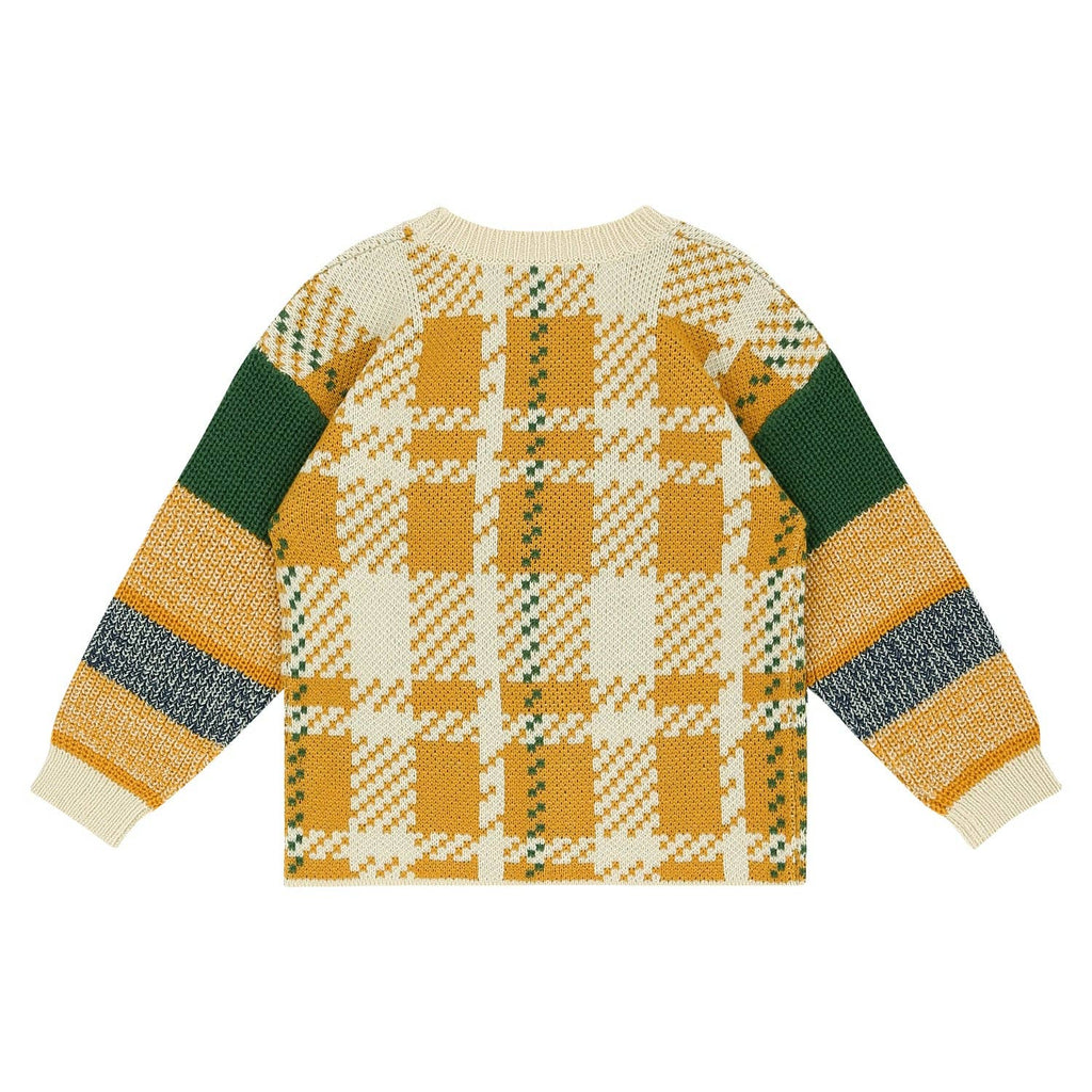 Multi-Colorblock Checkered Knit Cardigan