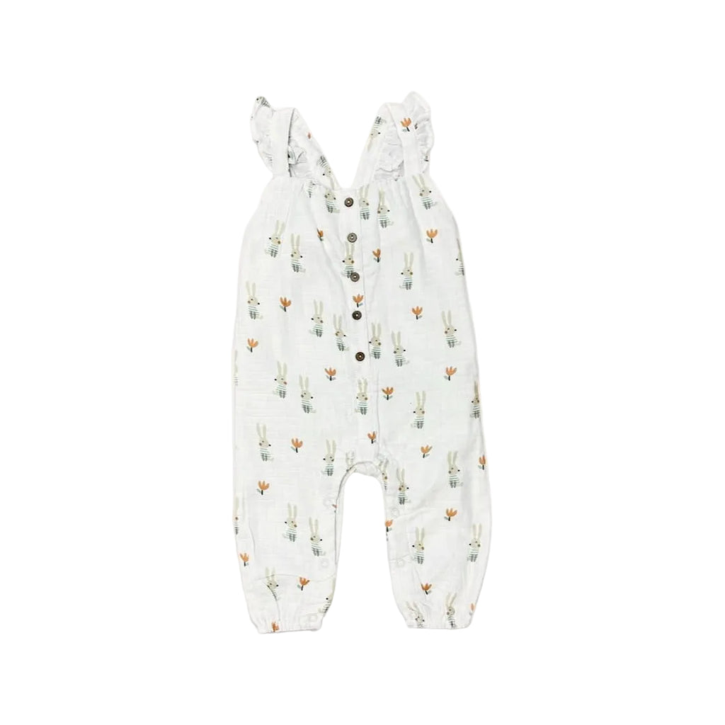 Baby Bunny Ruffle & Button Sleeveless Jumpsuit | White
