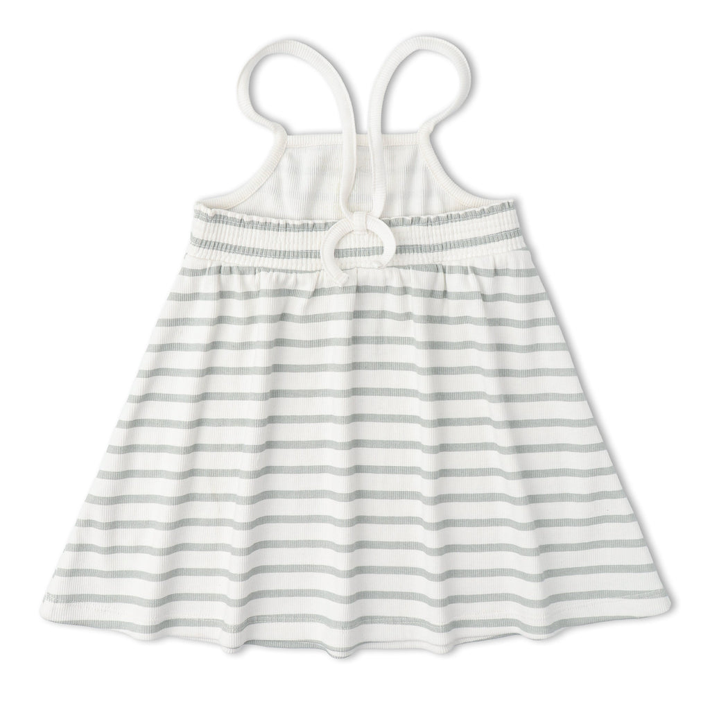Baby & Girls Striped Tie-Back Strap Dress | White