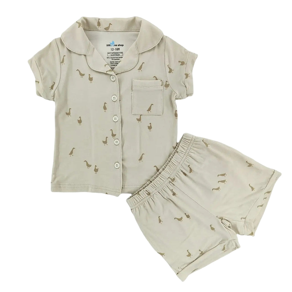 Baby Bamboo Short Button-Up Set | Silly Goose Cream