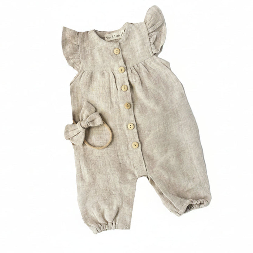 Baby Linen Jumper & Bow Set | Oat