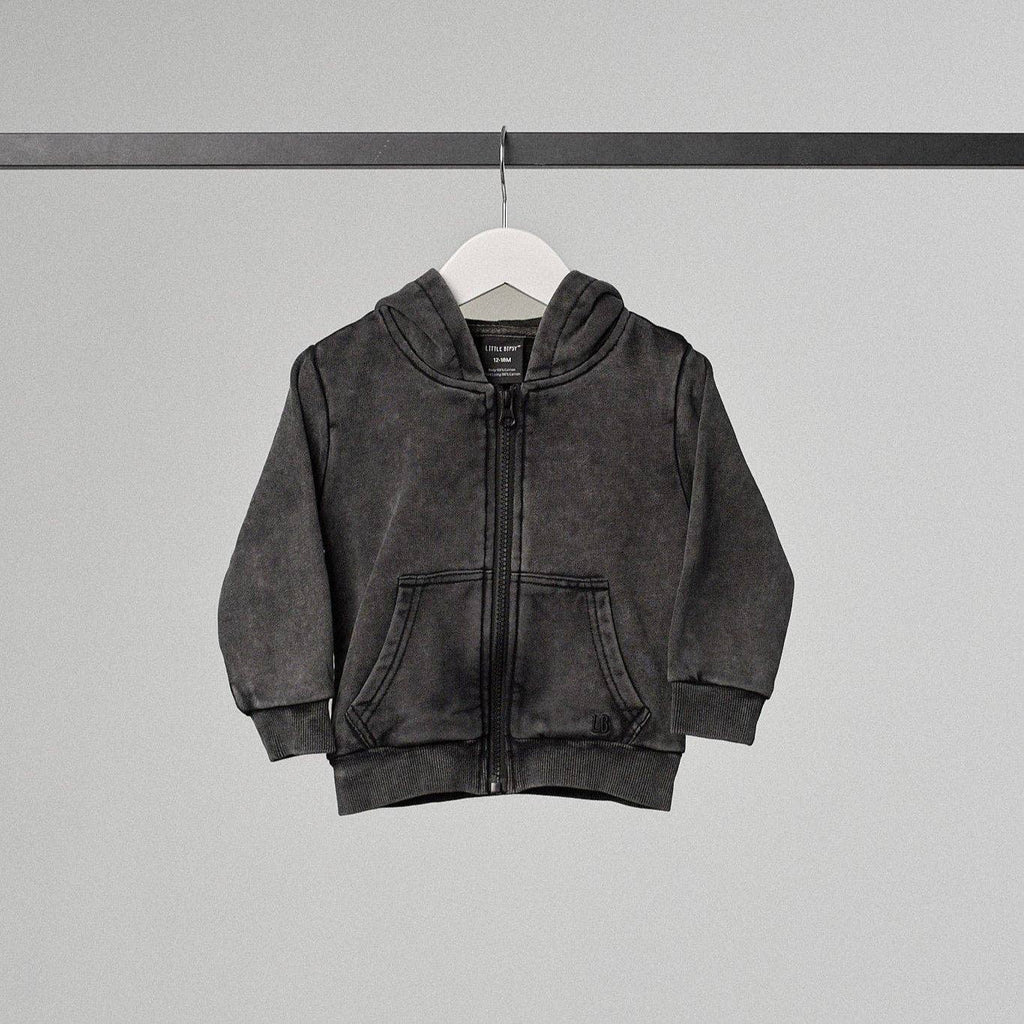 Acid Wash Zip Hoodie | Black