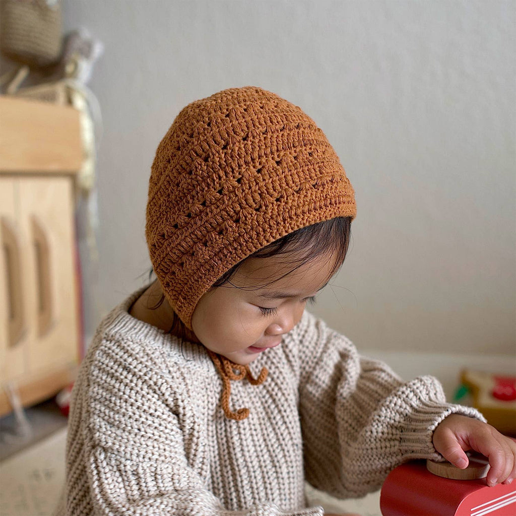Crocheted Baby Bonnet Hat - Cream