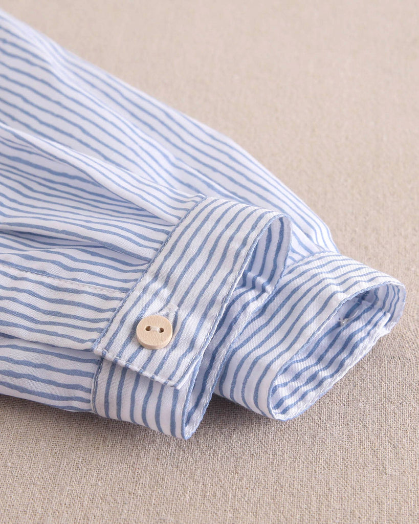 Boys Shirt with Bib | Pastel Blue & White Stripe