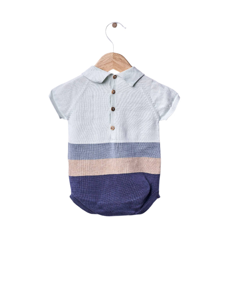 Baby Short-Sleeved Knitted Polo Shortie | Sea Breeze