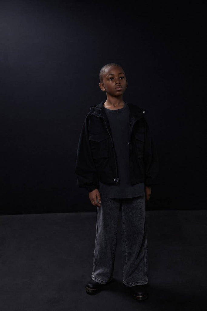 Kids Cropped Cargo Jacket | Black
