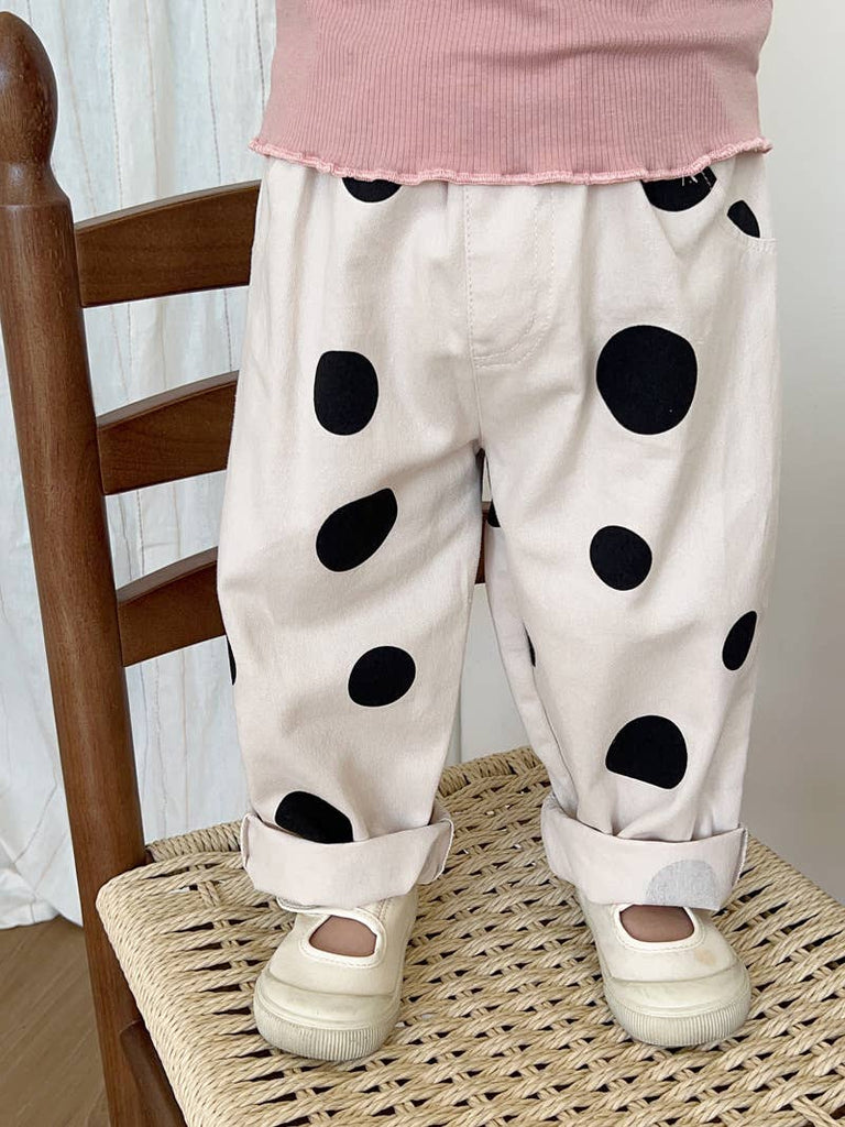 Toddler & Kid Balloon Pants | Black Polka Dot on Linen Beige