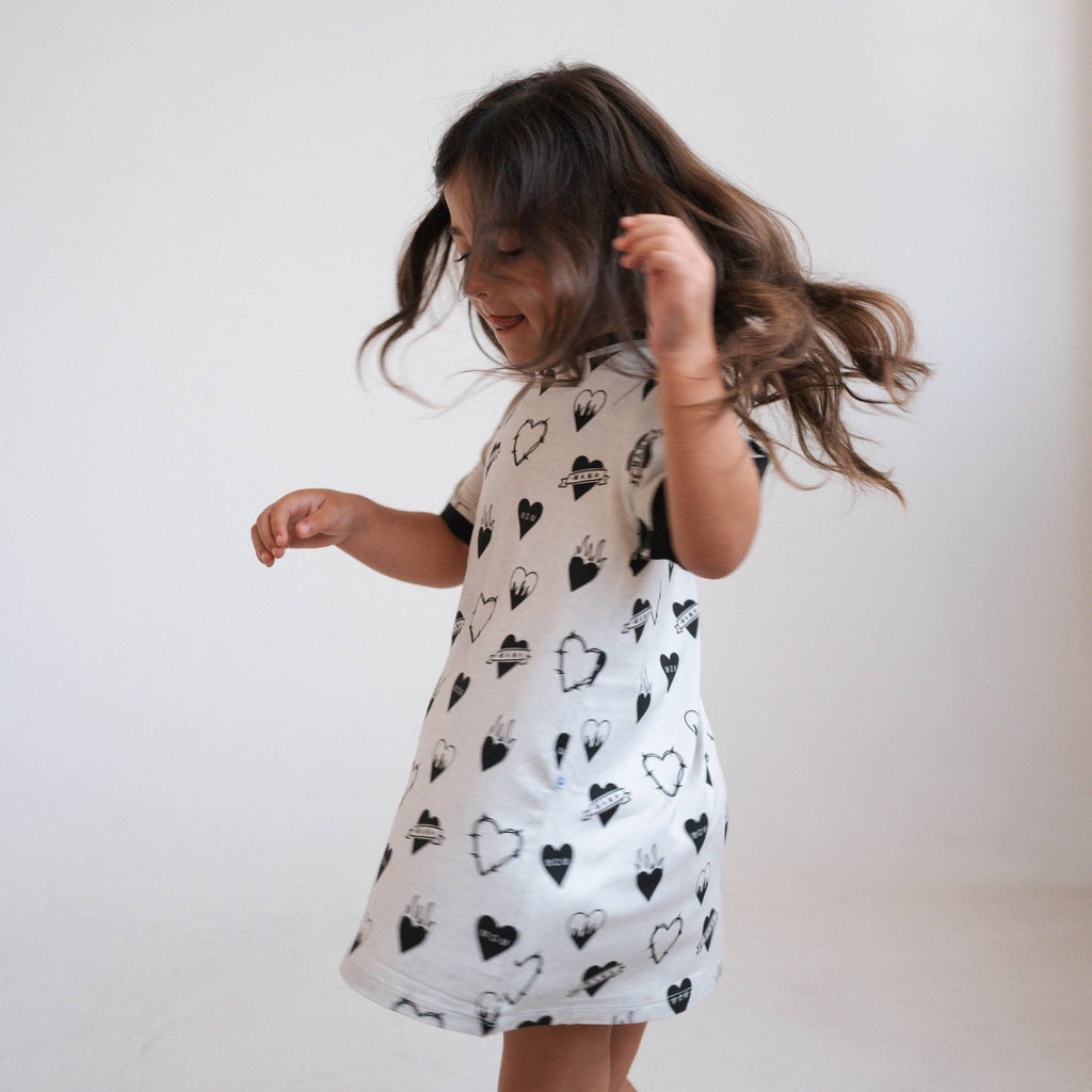 Toddler & Girls T-Shirt Dress | Tattoo Heart Heather Grey