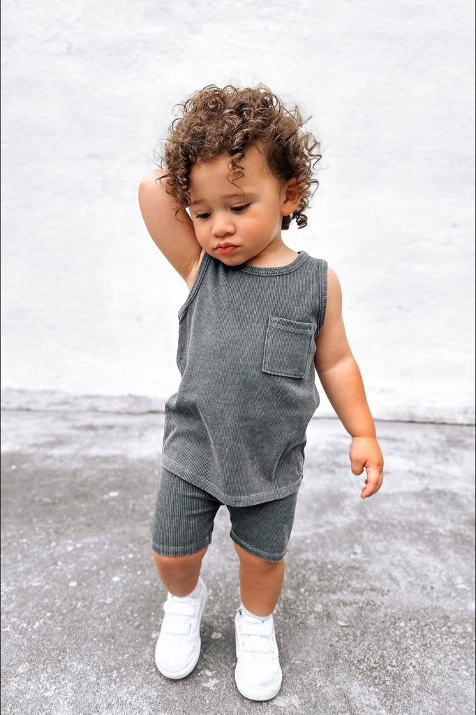 Acid Wash Ribbed Tank | Black