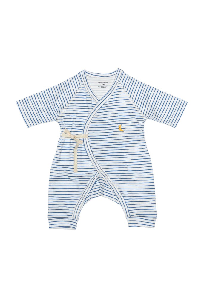 Blue Stripe Print Baby Kimono Onesie