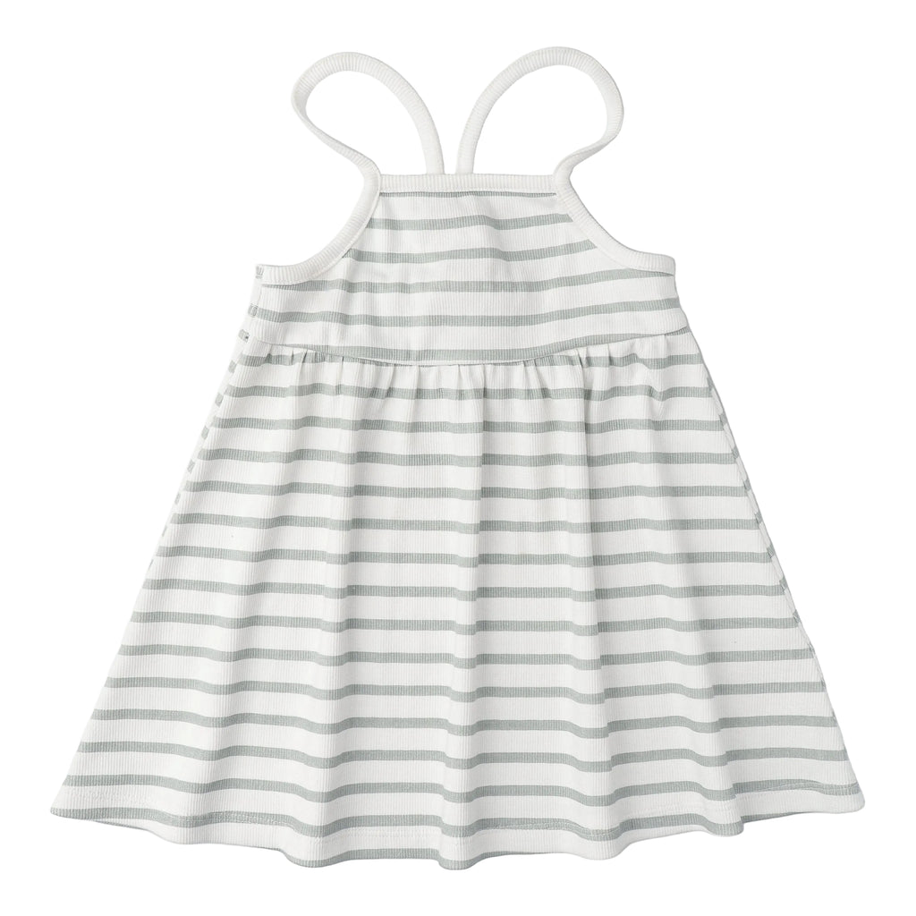 Baby & Girls Striped Tie-Back Strap Dress | White