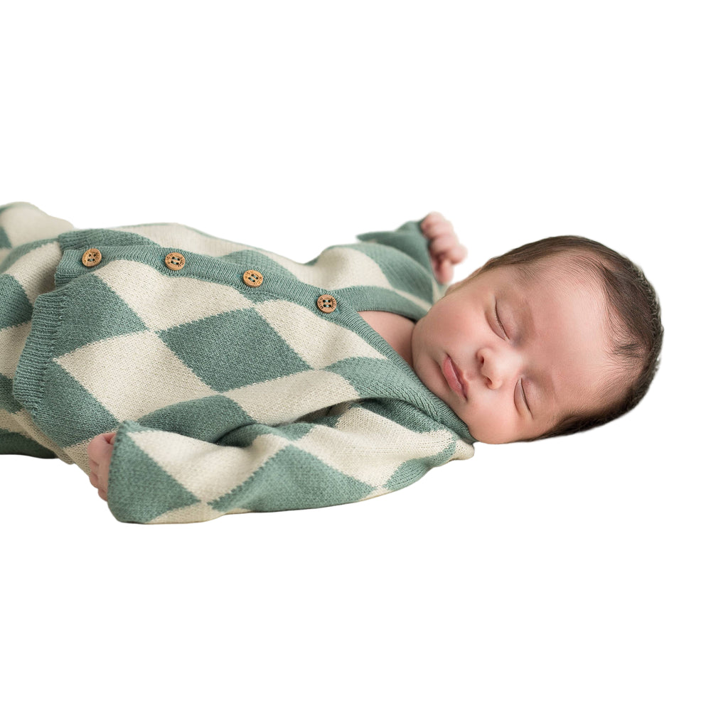 Baby Knitted Jacket and Pant Diamond Set | Teal & Off-white