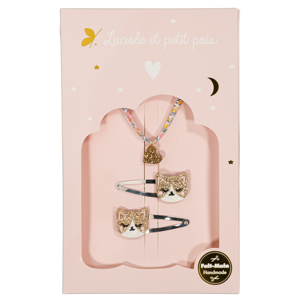 Pompon Box | Kitty Hair Clips & Wiltshire Bud Heart Bracelet