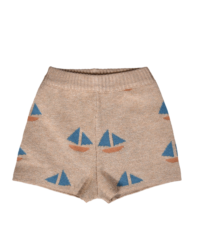Baby Theo Knit Short with Boats Pattern | Sand
