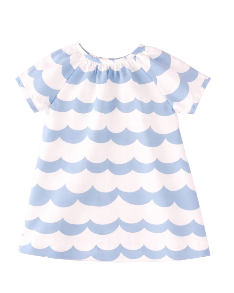 Girls Scallop Print Short Sleeve Dress | Blue & White