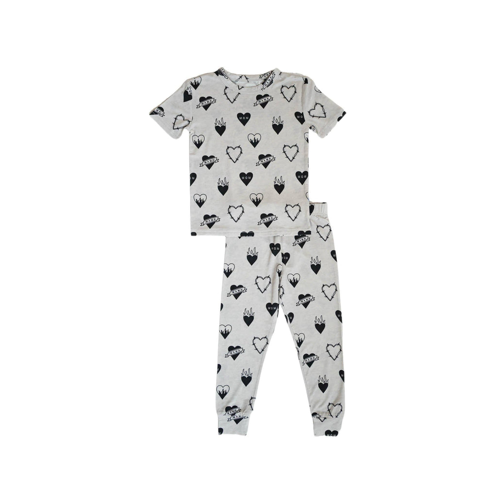 Toddler & Kids Bamboo Two Piece Set | Tattoo Heart Heather Grey