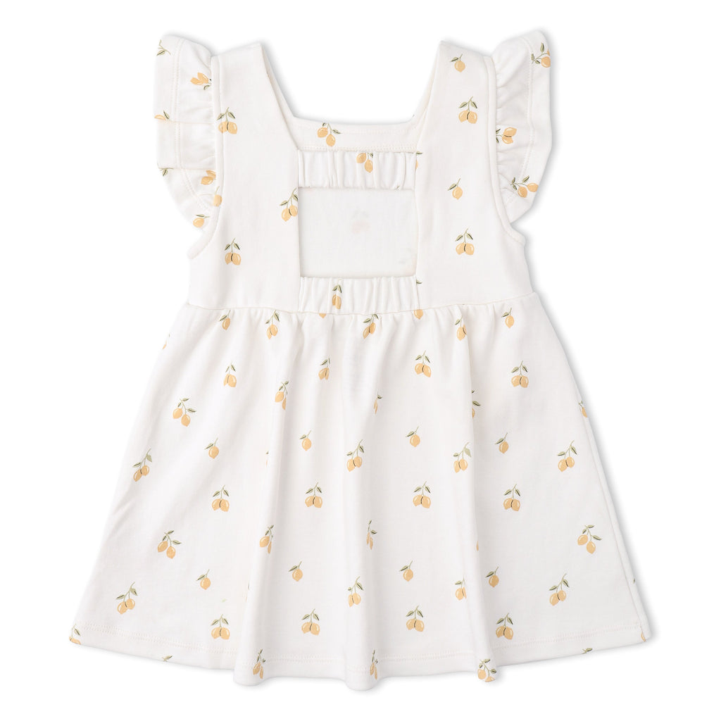 Baby & Girls Lemon Print Cutout Back Dress | White