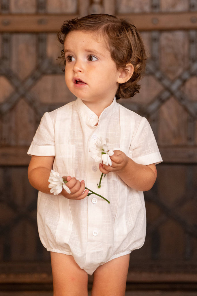Baby Pleated Short Sleeve Romper | Cream