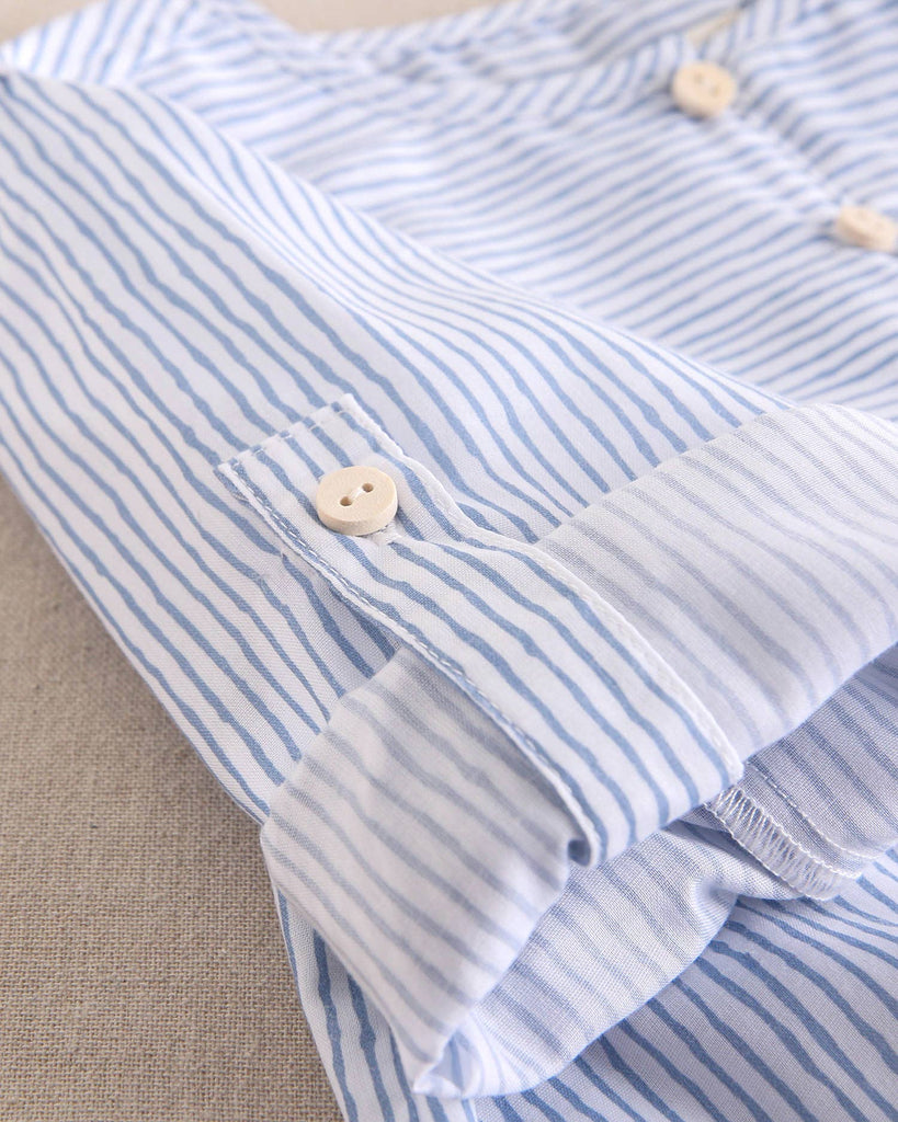 Boys Shirt with Bib | Pastel Blue & White Stripe