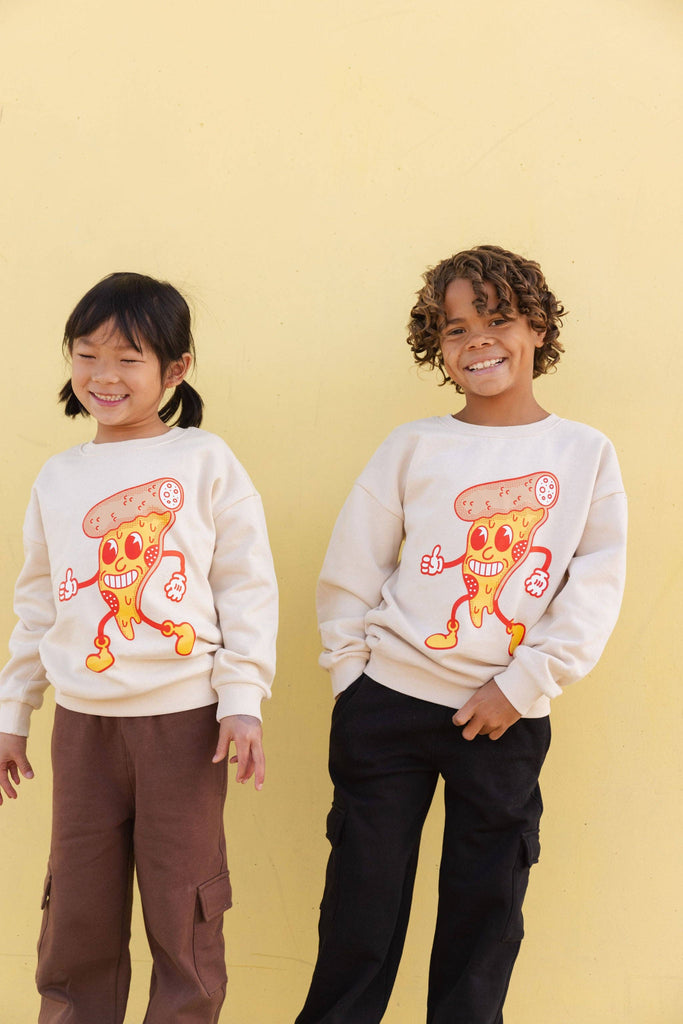 Toddlers and Kids Old Timey Pizza Sweatshirt | Grey
