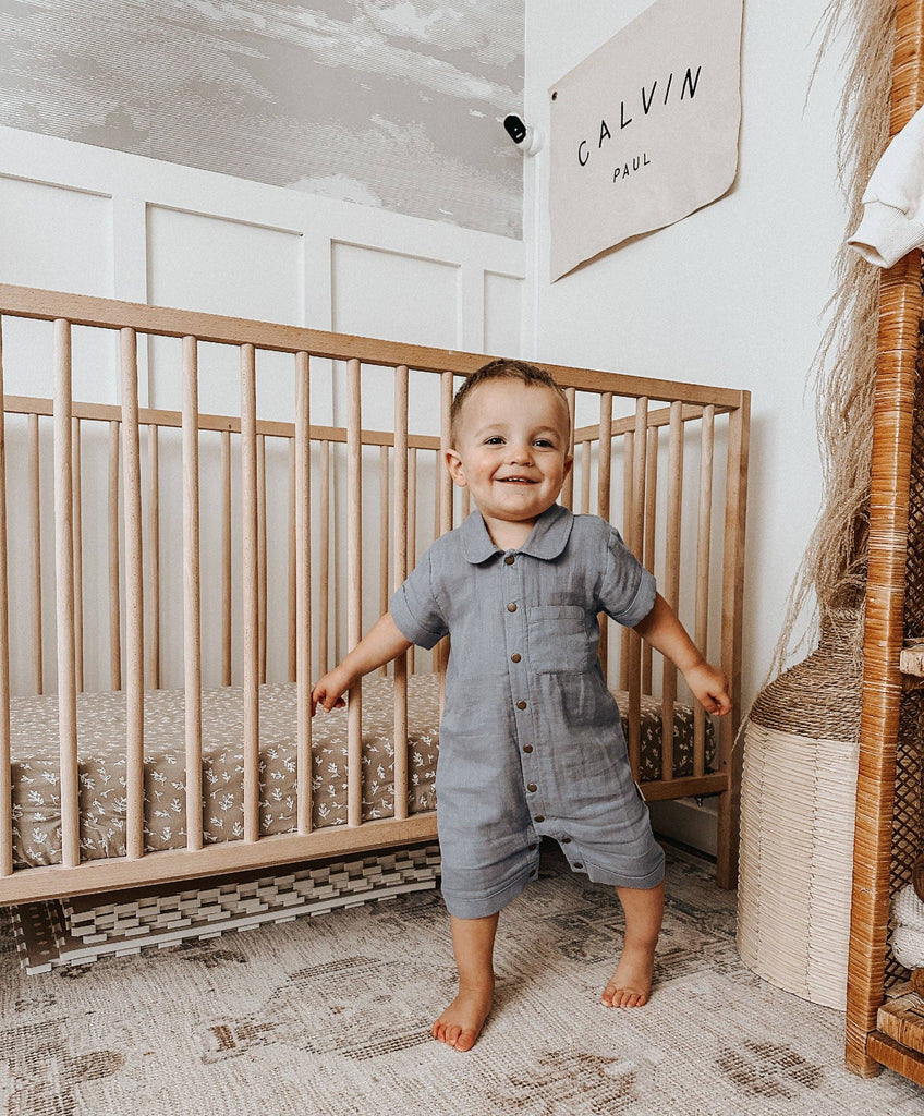 Baby Organic Muslin Mechanic Jumpsuit |  Moonstone