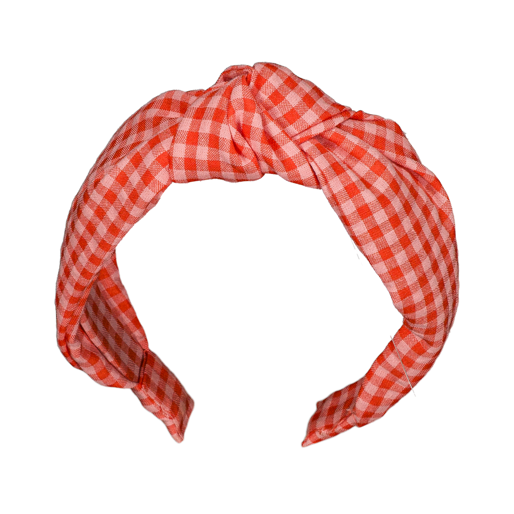 Gingham Knotted Headband | Red