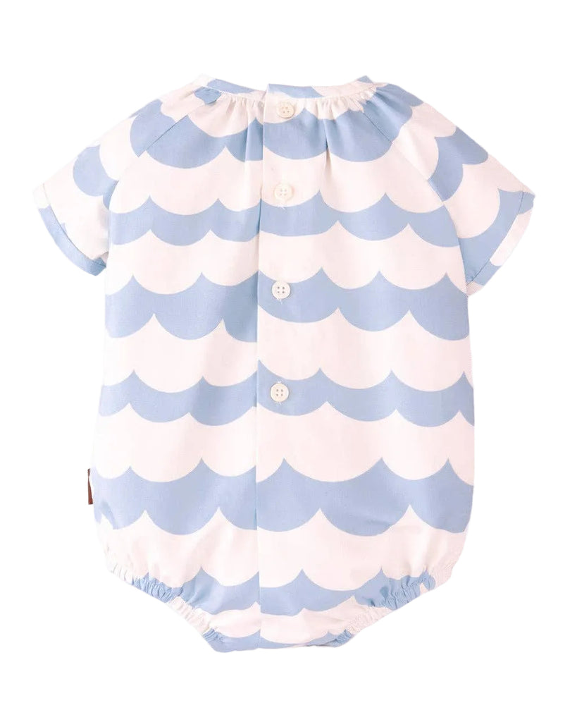 Baby Scallop Print Short Sleeve Romper | Blue and White