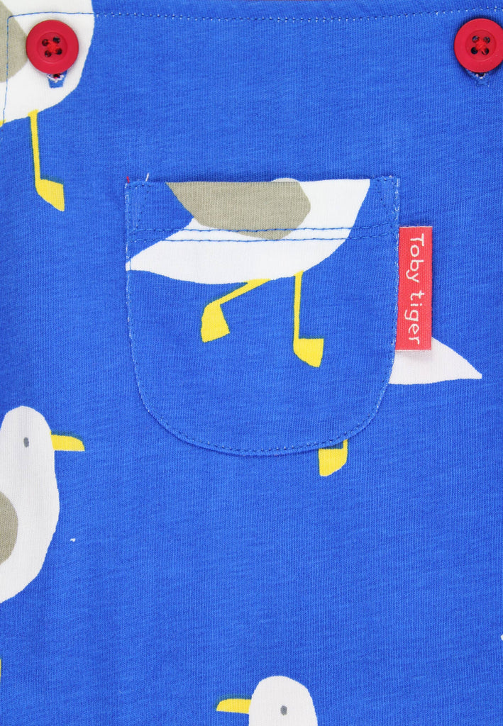 Baby Organic Seagull Harbour Print Dungarees | Blue