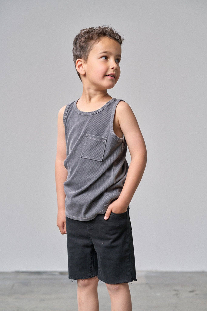 Acid Wash Ribbed Tank | Black