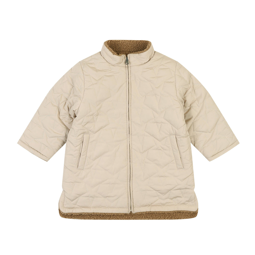 Quilt & Teddy Reversible Long Jacket | Beige/Brown