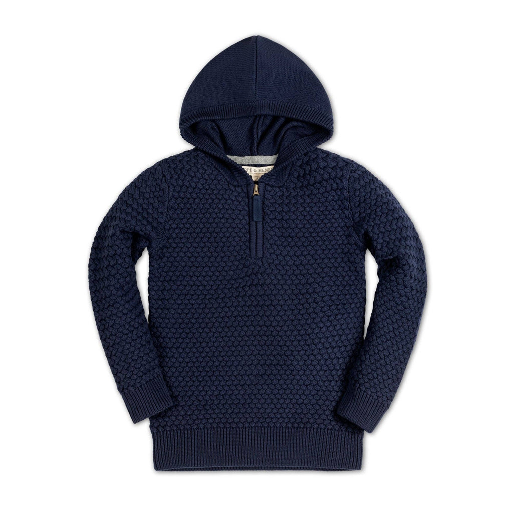 Kid and Baby Hooded Organic Cotton Sweater | Navy