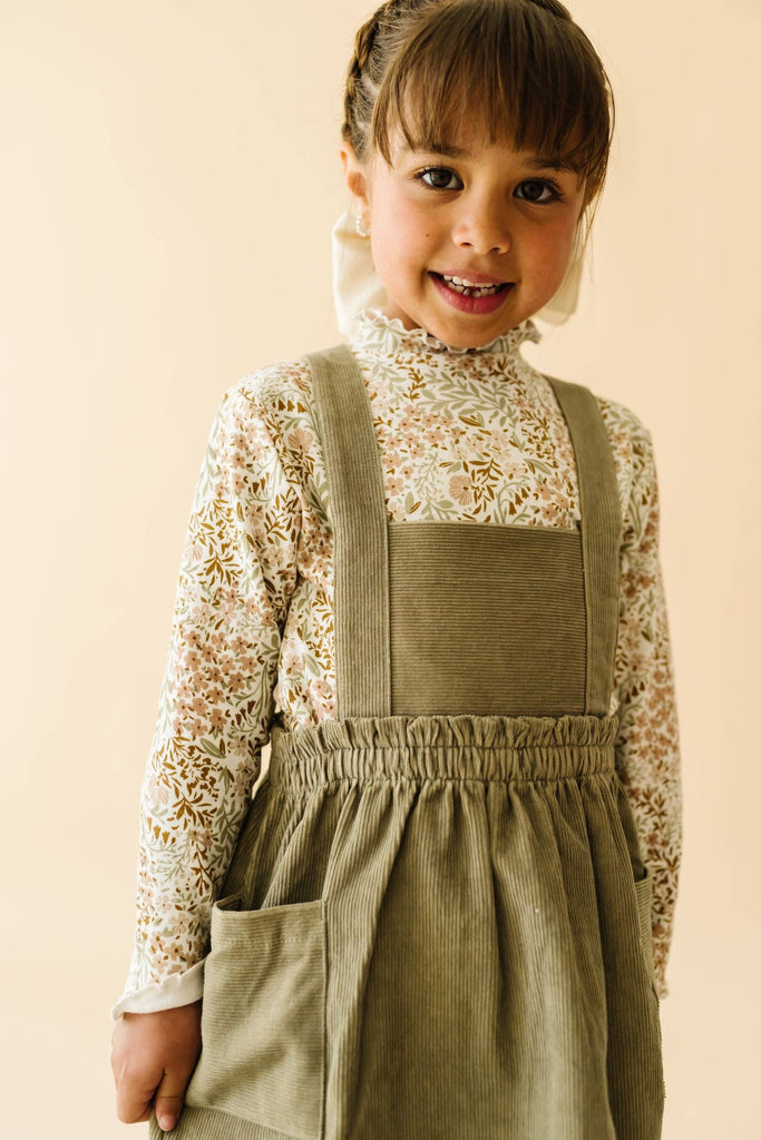 Organic Corduroy Pinafore Dress & Top Set | Olive