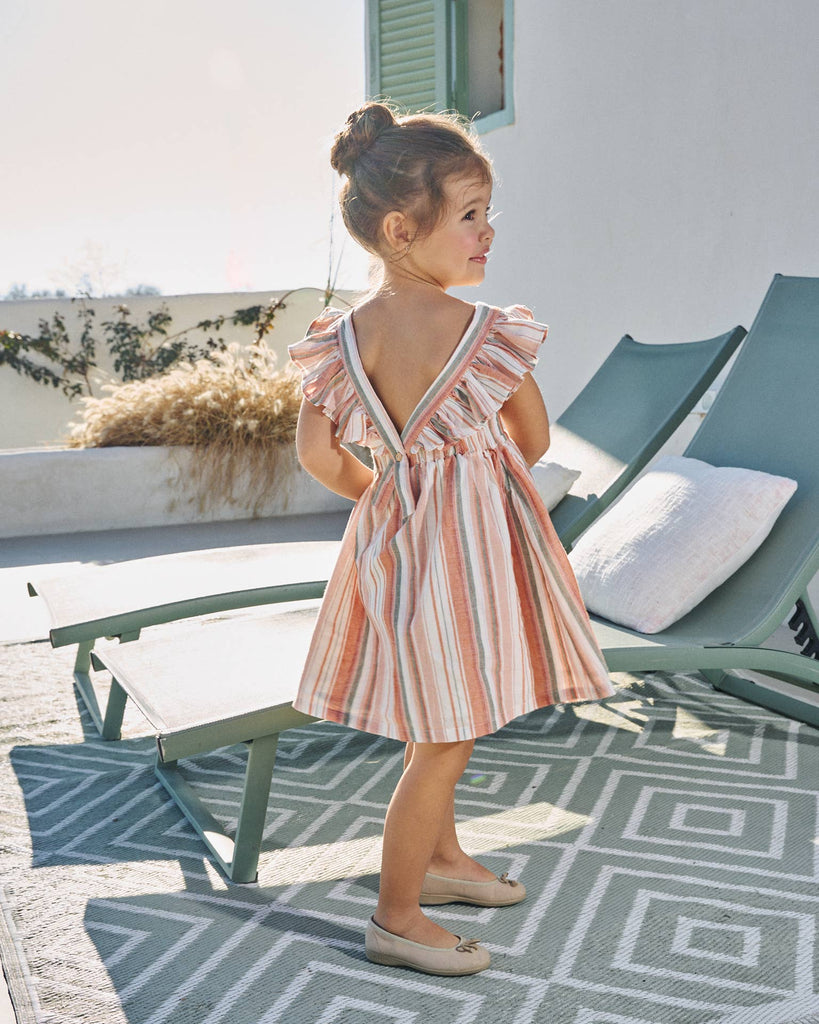 Girls Cross Back Dress | Mixed Stripes